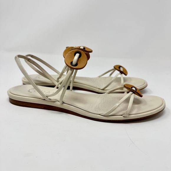 Chanel Flat Thong Sandals Cream with Brown Leather Medallions - Picture 6 of 12